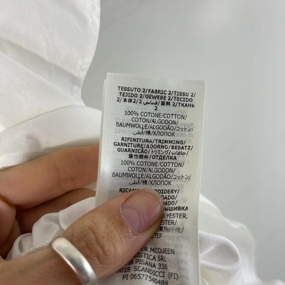 Alexander McQueen Women's White Asymmetric Ruffle Drop Waist Mini Dress Size 40 - Picture 7 of 10